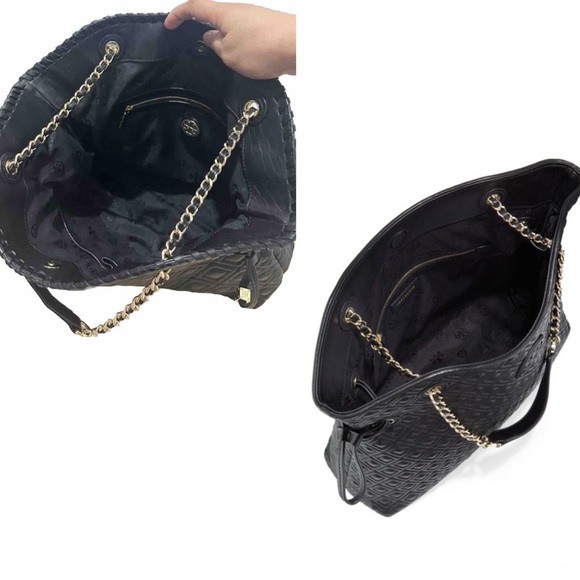 Tory Burch Marion Quilted Leather Slouchy Tote/Shoulder Bag in Black - Picture 6 of 13